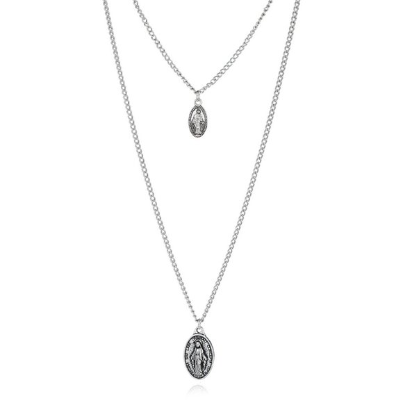 Virgin Mary Multi-Layered Silver Necklace - Picture 2 of 7